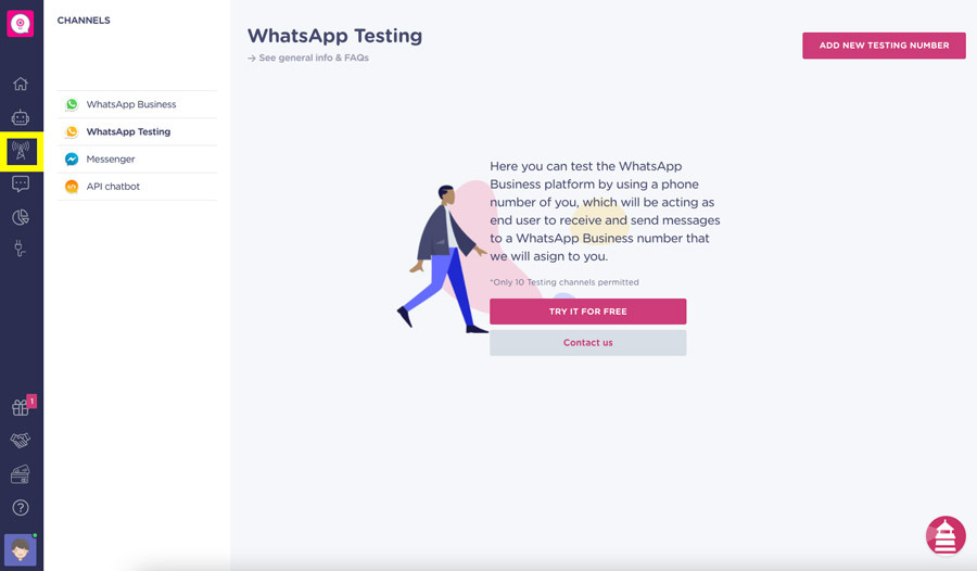 setup whatsapp chatbot testing