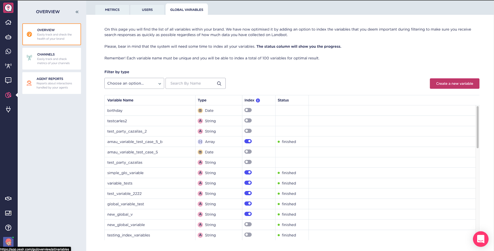 landbot variables manager