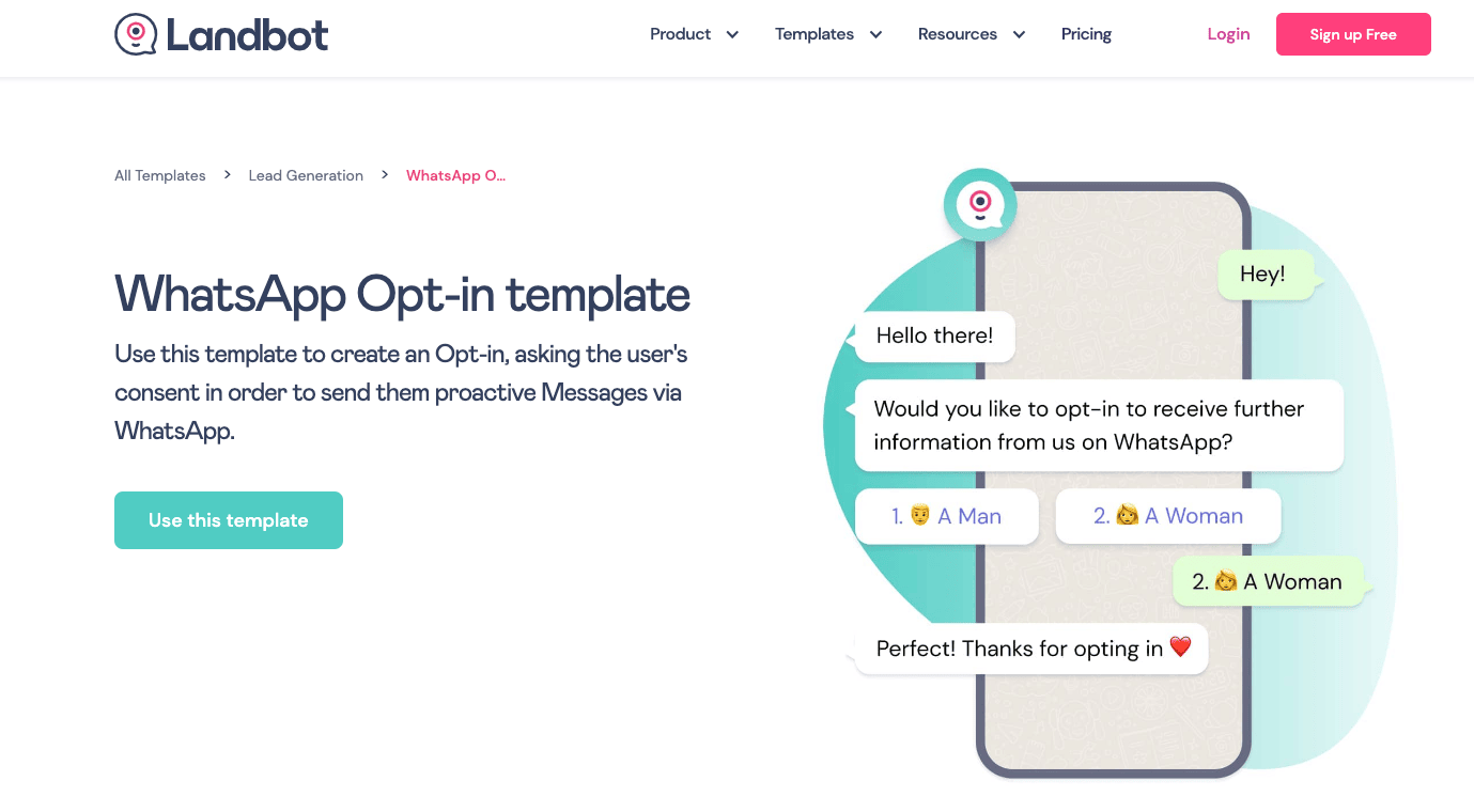 whatsapp opt-in chatbot template