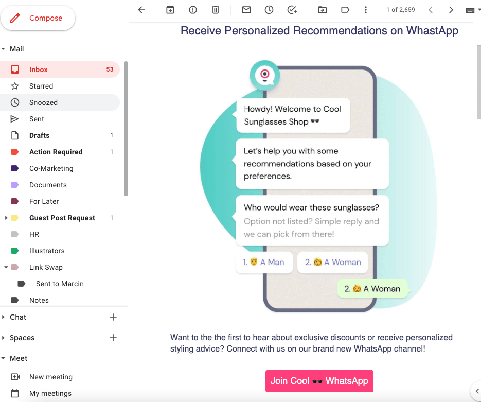growing audience on whatsapp via email