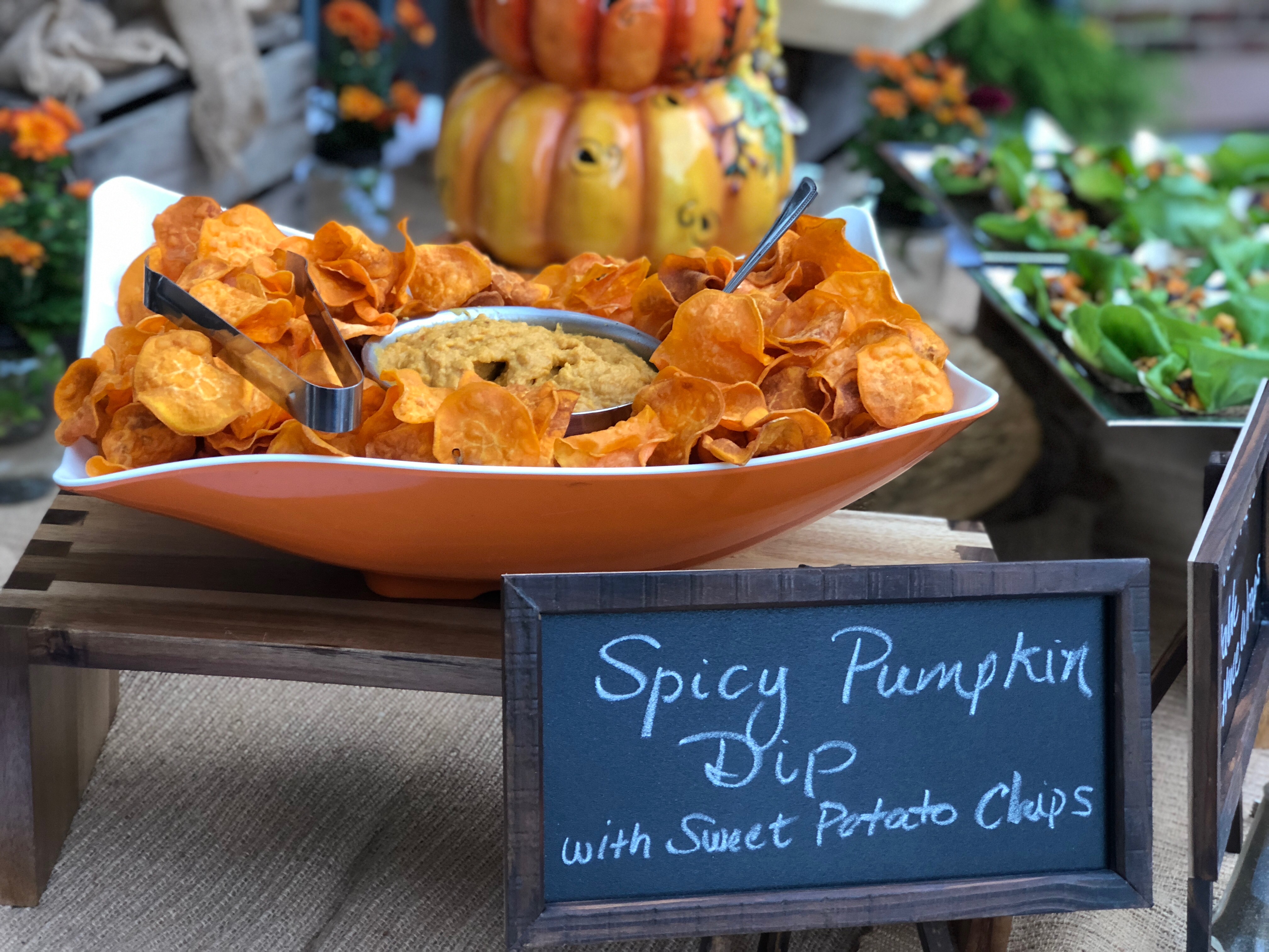 Spicy Pumpkin Dip with Sweet Potato Chips Herrington on the Bay