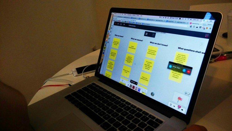 Laptop with Murally on the screen, moving post-it notes