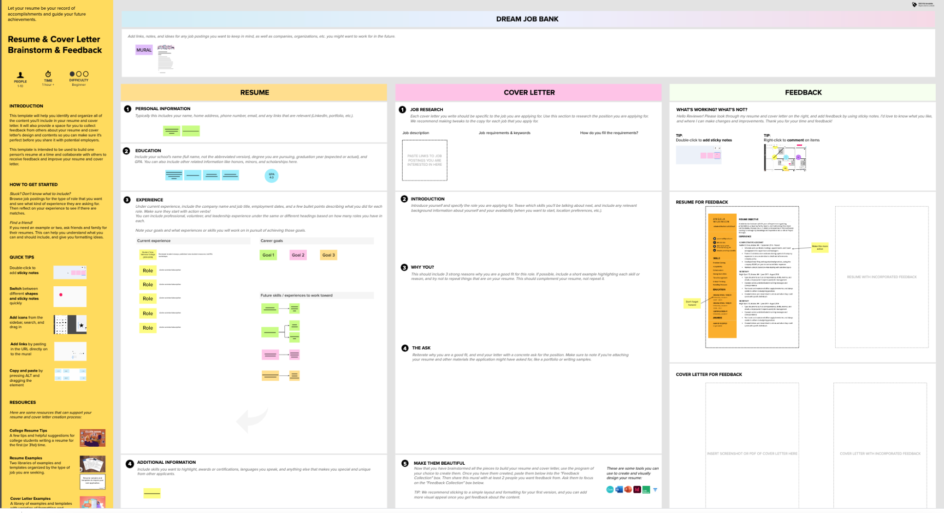 Resume & Cover Letter Brainstorm and Feedback Template
