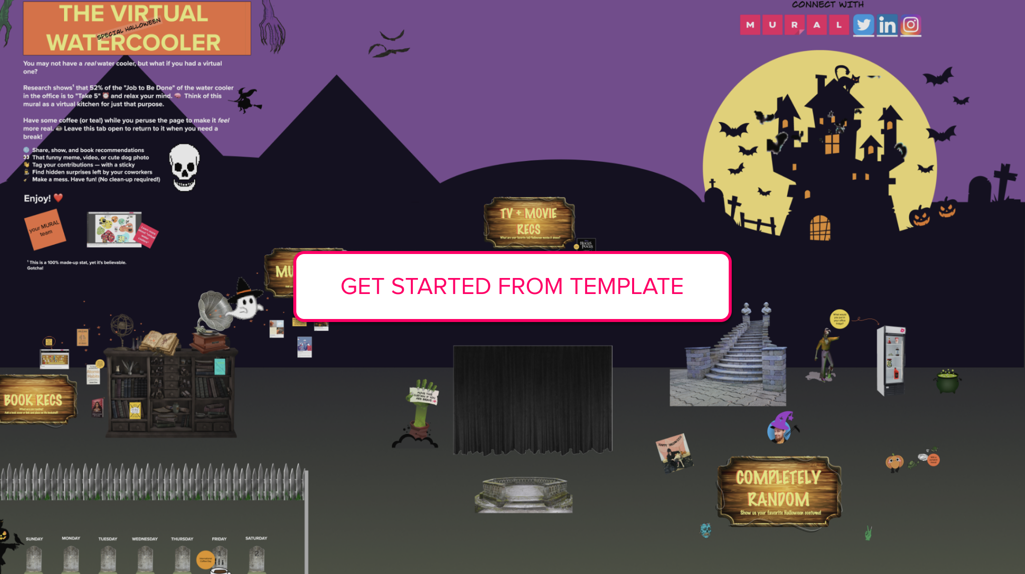 A visualization of the Halloween MURAL template and a call to action to click the image for the MURAL template.