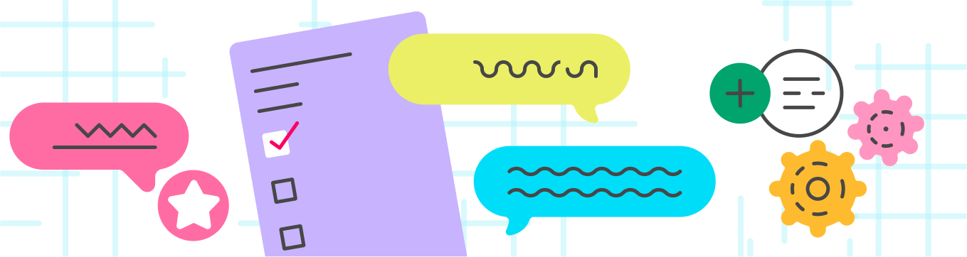Checklist illustration and text bubble icons