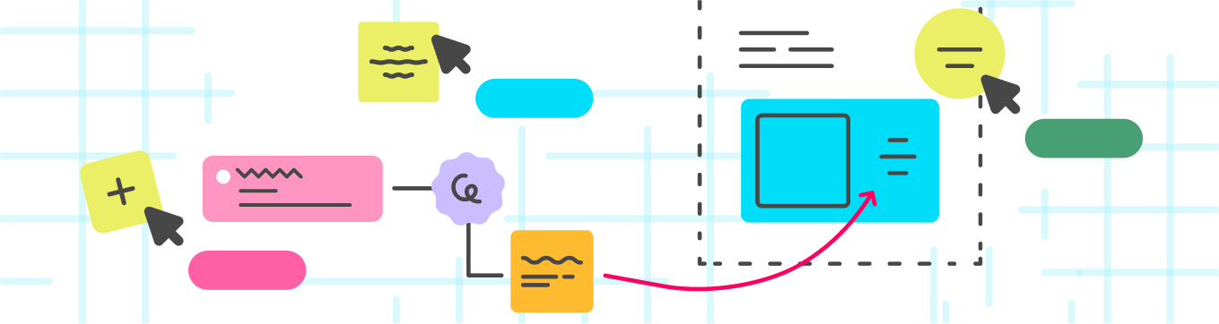 An illustration showing collaboration in a digital whiteboard