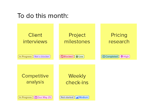 Screenshot of sticky notes with tags in MURAL