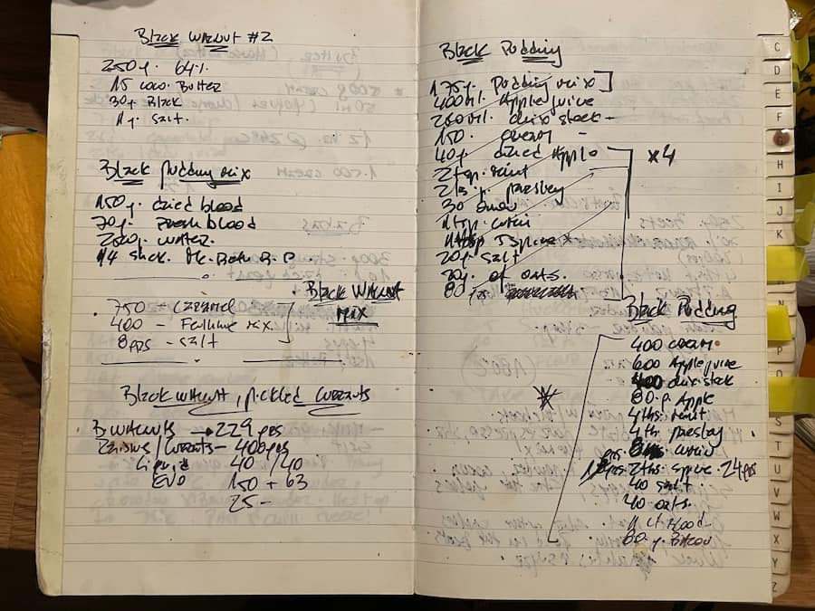 a notepad with a list of ingredients and their measurements