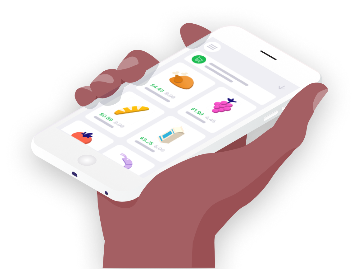 Hand holding phone with discounted food in app