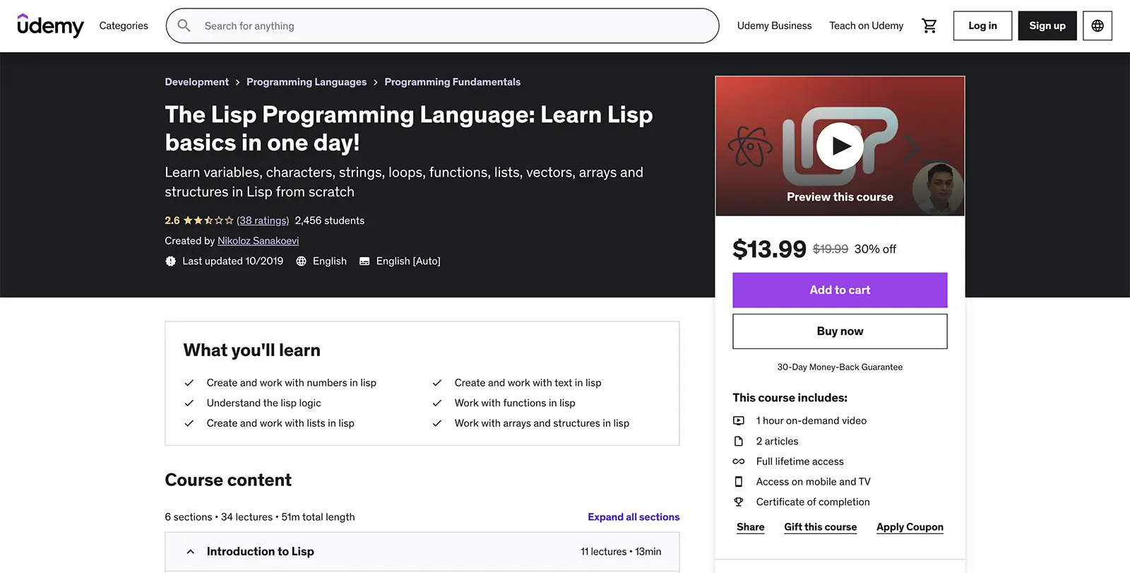 The Lisp Programming Language: Learn Lisp basics in one day! 