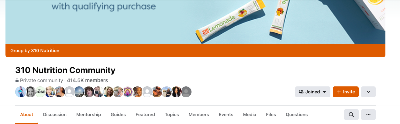 310 Nutrition's Facebook community improves CX by giving customers a chance to connect and discuss the product.