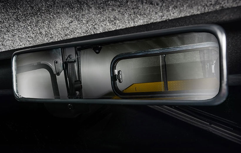 Image of a rear view mirror in a utility vehicle