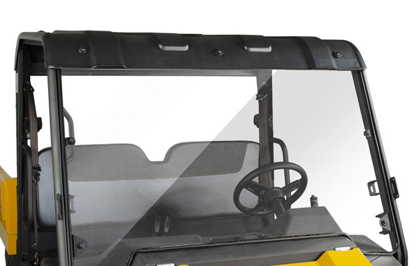 Image of windshield on a utility vehicle with a white background
