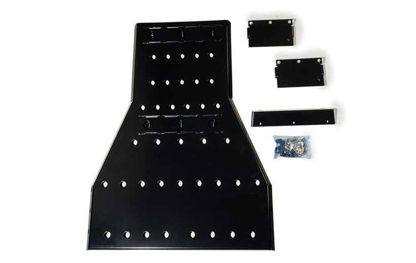 Image of the parts to the skid plate on a white background.