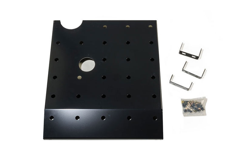 Image of the parts to a skid plate on a white background.