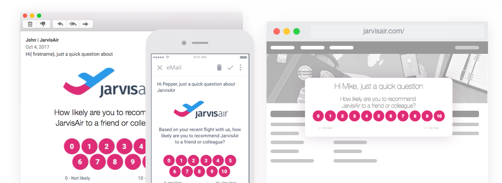 NPS surveys via email, web and app