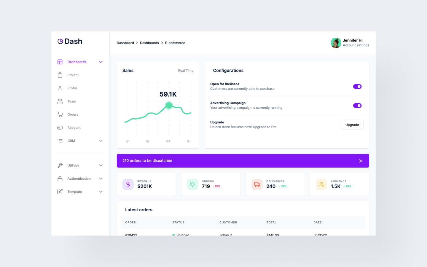 Dash - Dashboard HTML5 Responsive Website Template