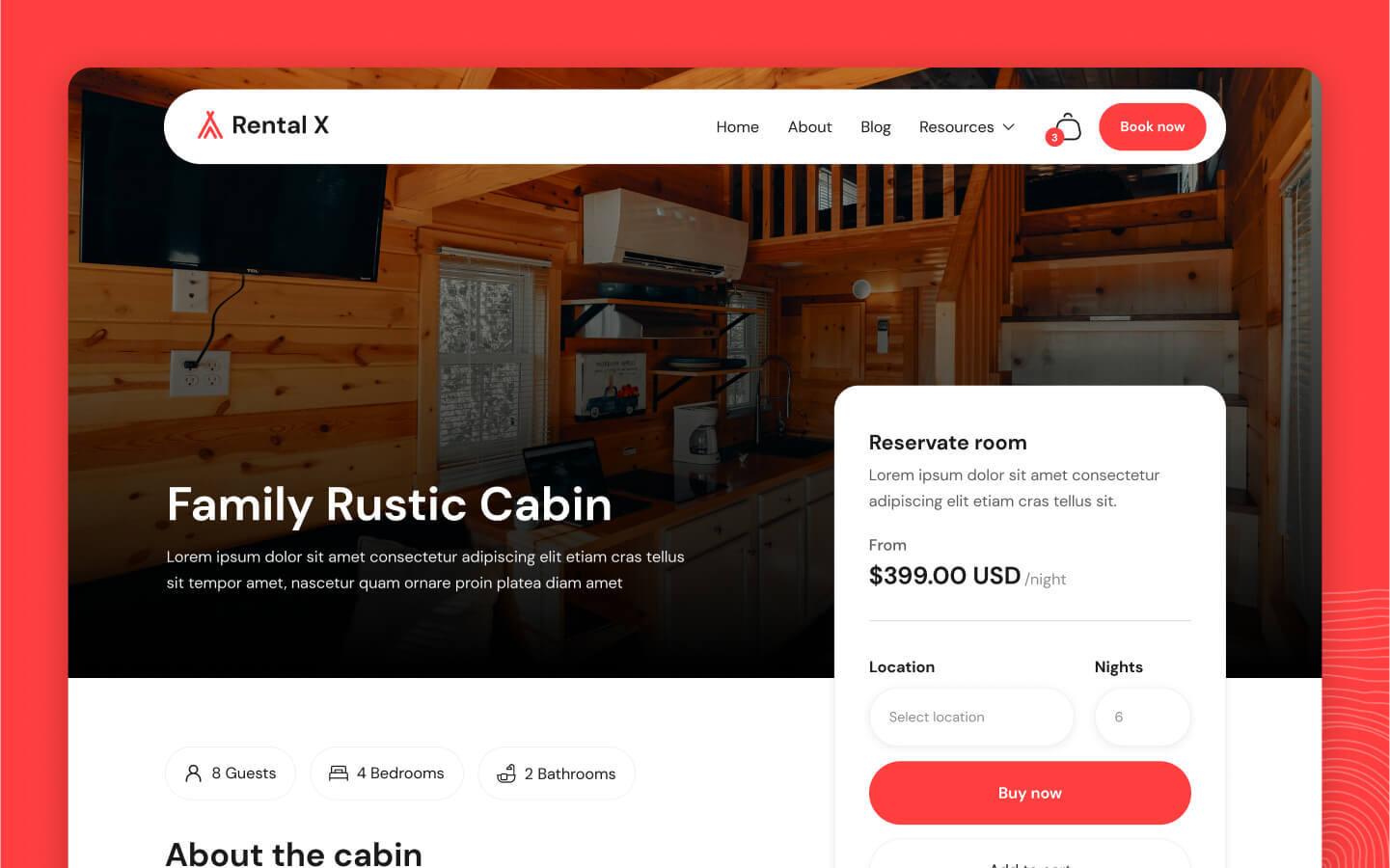 Website Rental Example Rental X - Hotel HTML5 Responsive Website Template