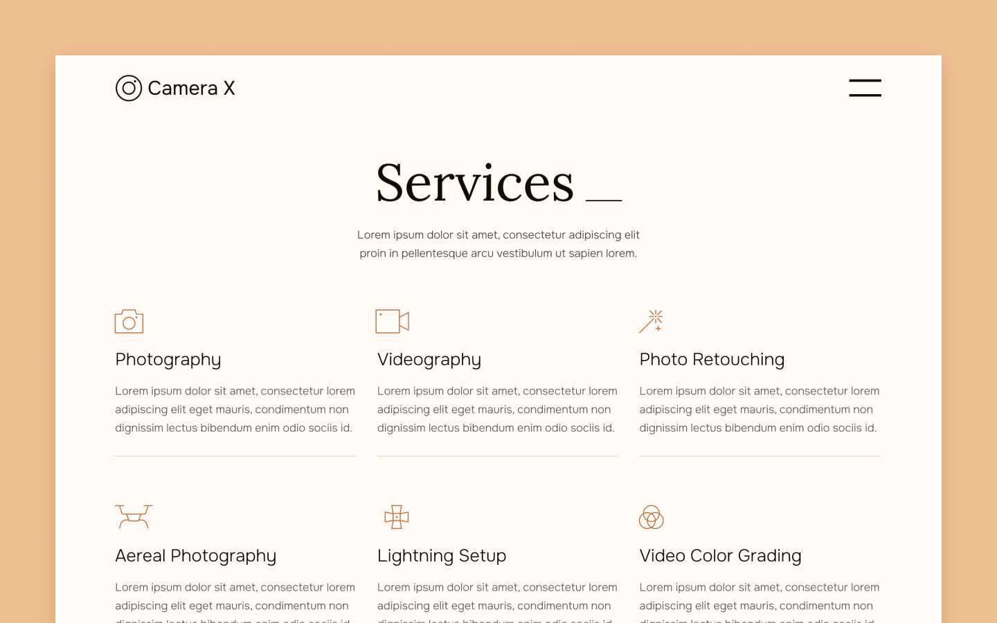 Camera X - Photography HTML5 Responsive Website Template