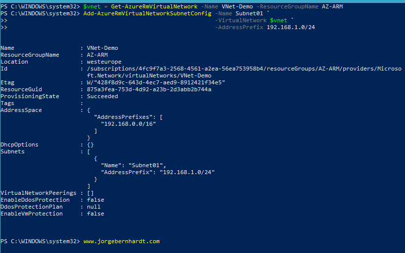 Add-AzureRmVirtualNetworkSubnetConfig