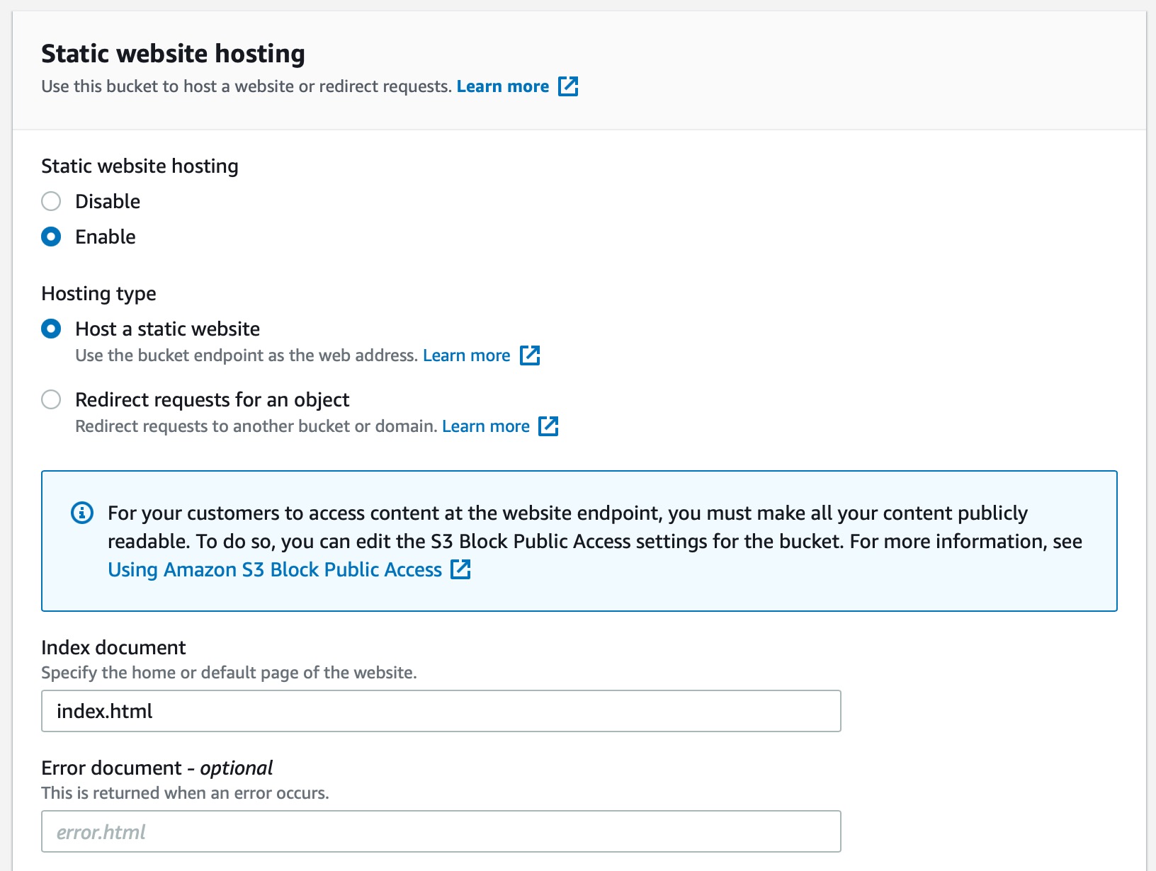 Static Website Hosting Config