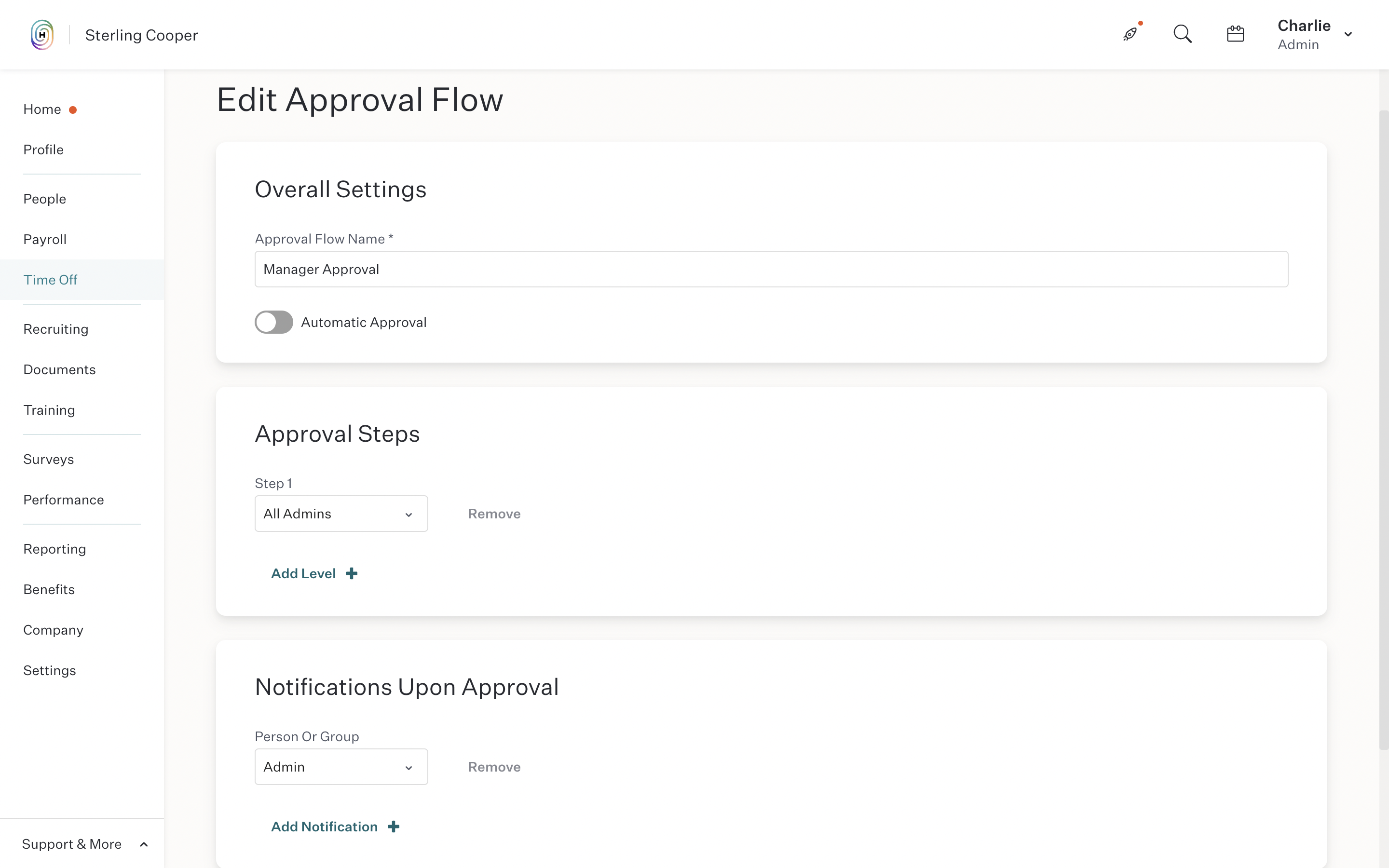 Humi's Time Off software - Approval Flow