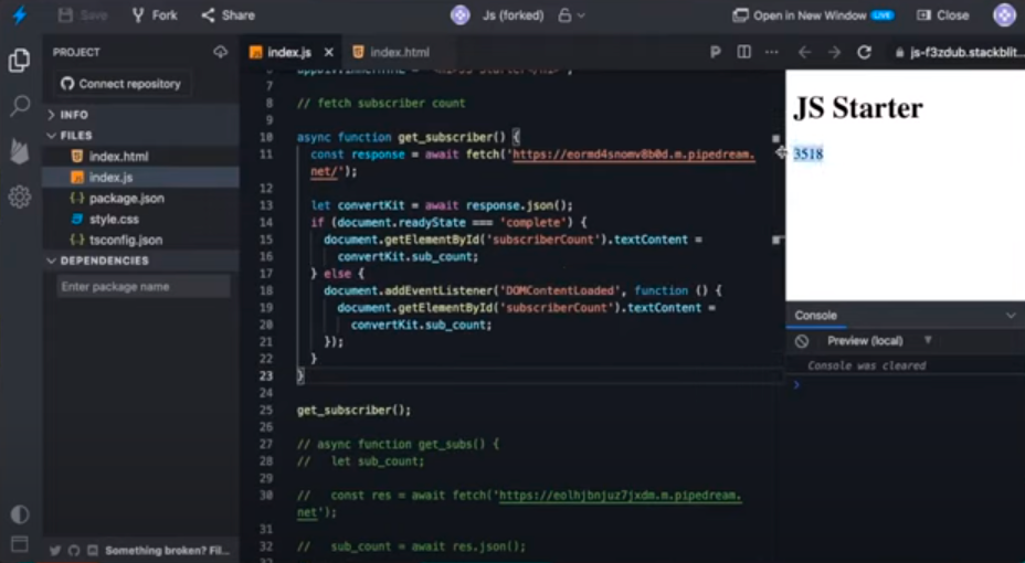 Screenshot Showing Updated Javascript Code