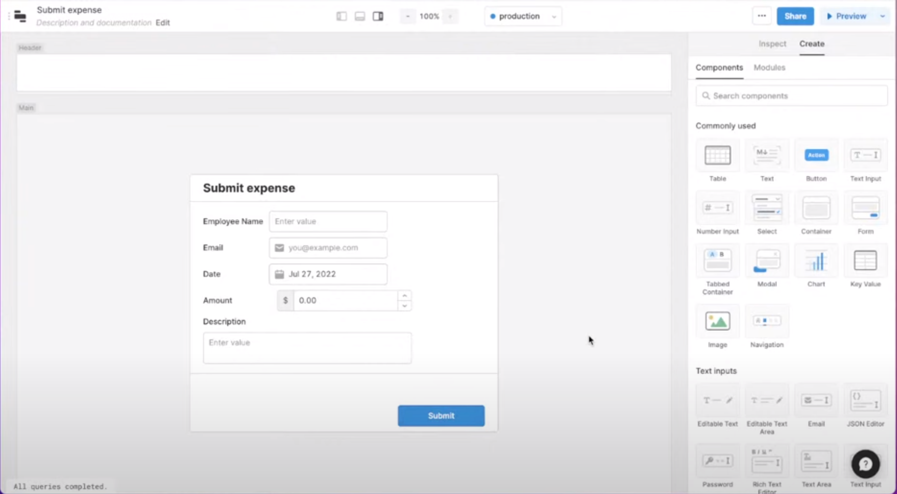 Screenshot showing how to start an app in Retool