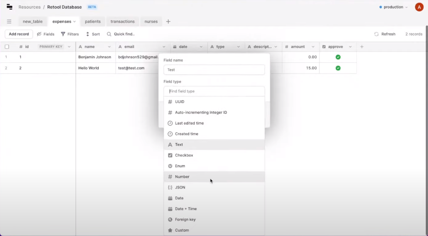 Screenshot showing initial data source