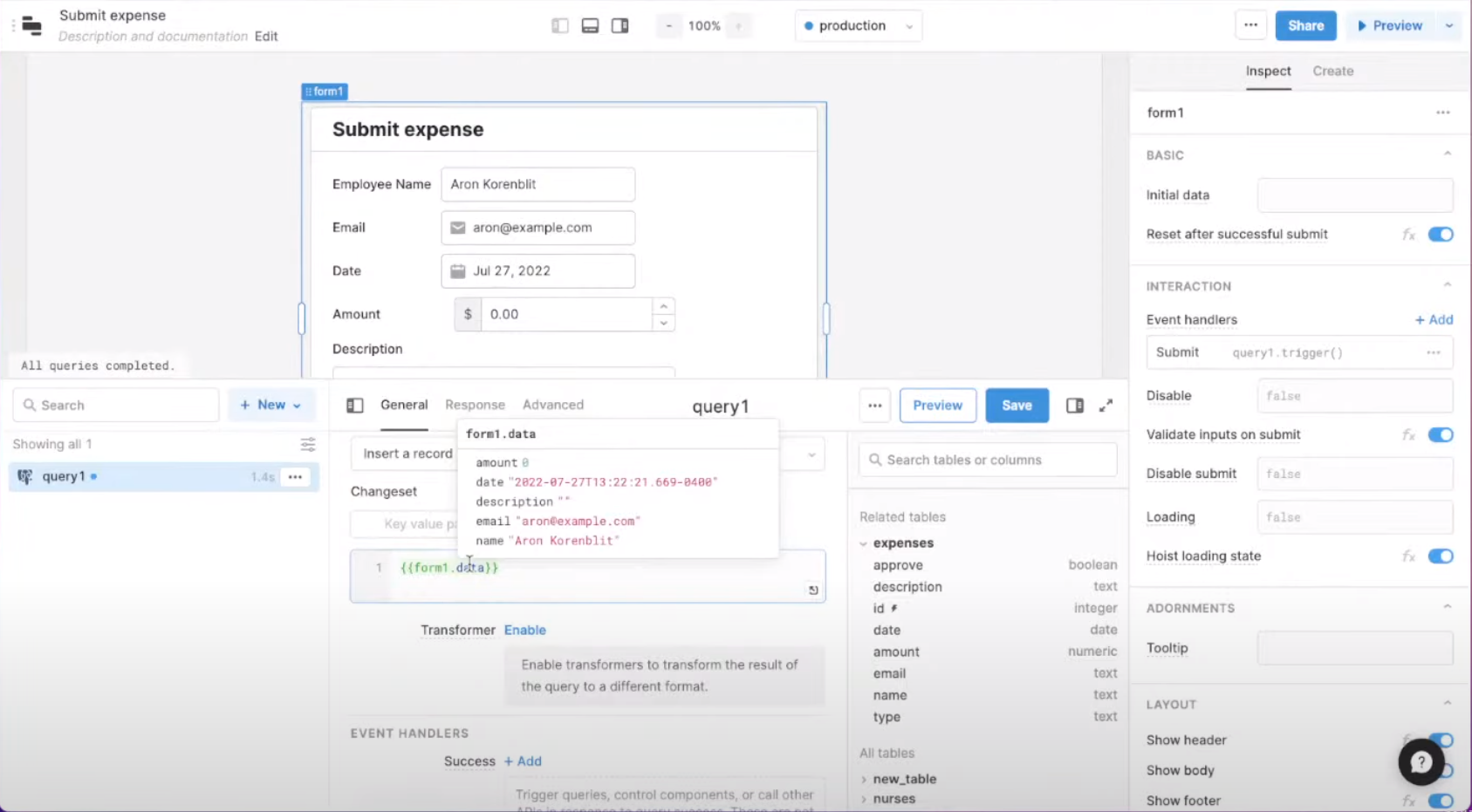 Screenshot showing connecting of data