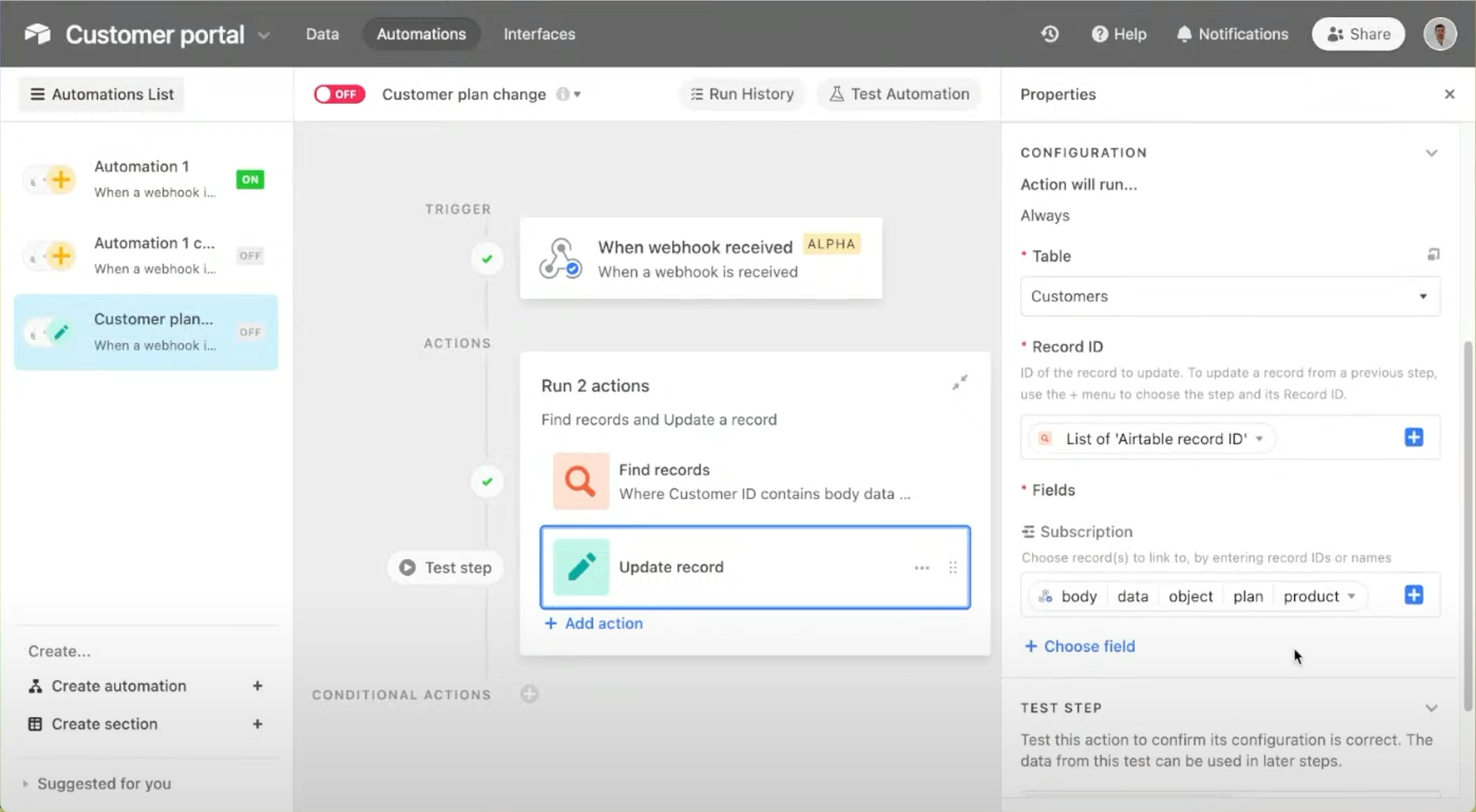 Stream screenshot showing how to find an update records after a webhook is received