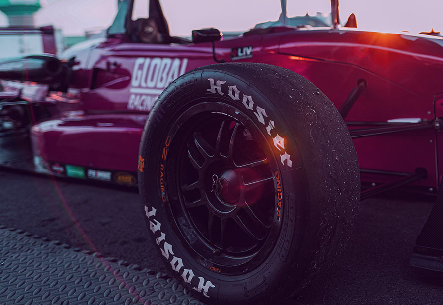 Race Car in pit lane. Hoosier tires. 