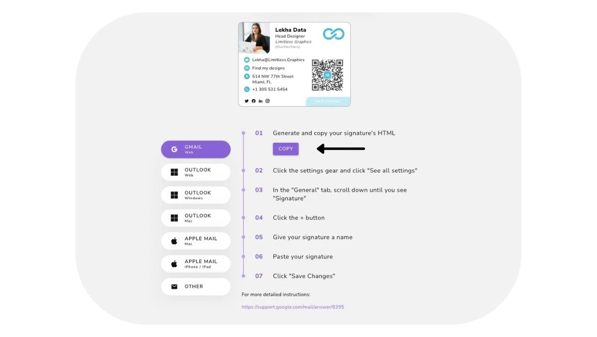Copy your email signature from the email signature generator