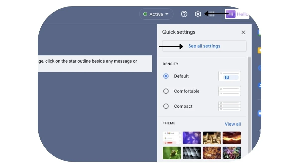 Gmail quick settings menu