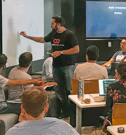 Infinite Red leading a class during a workshop