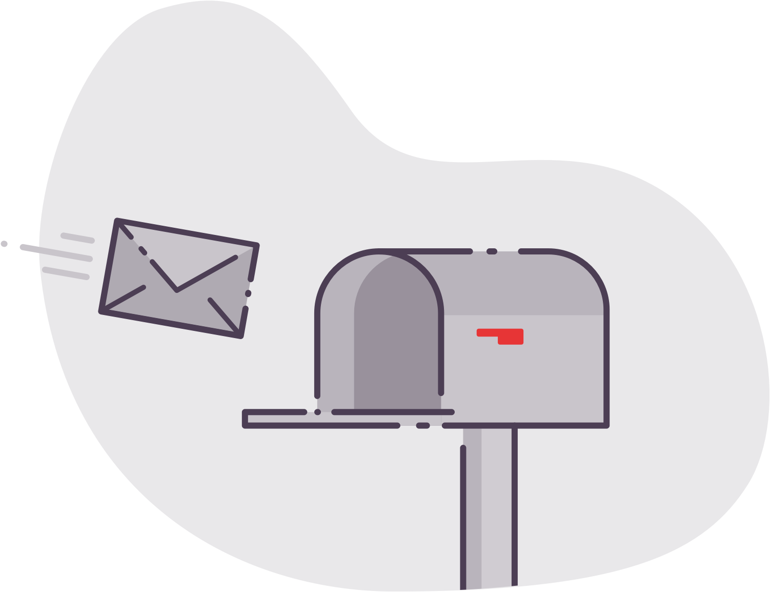 Illustration of a letter flying into an open mailbox