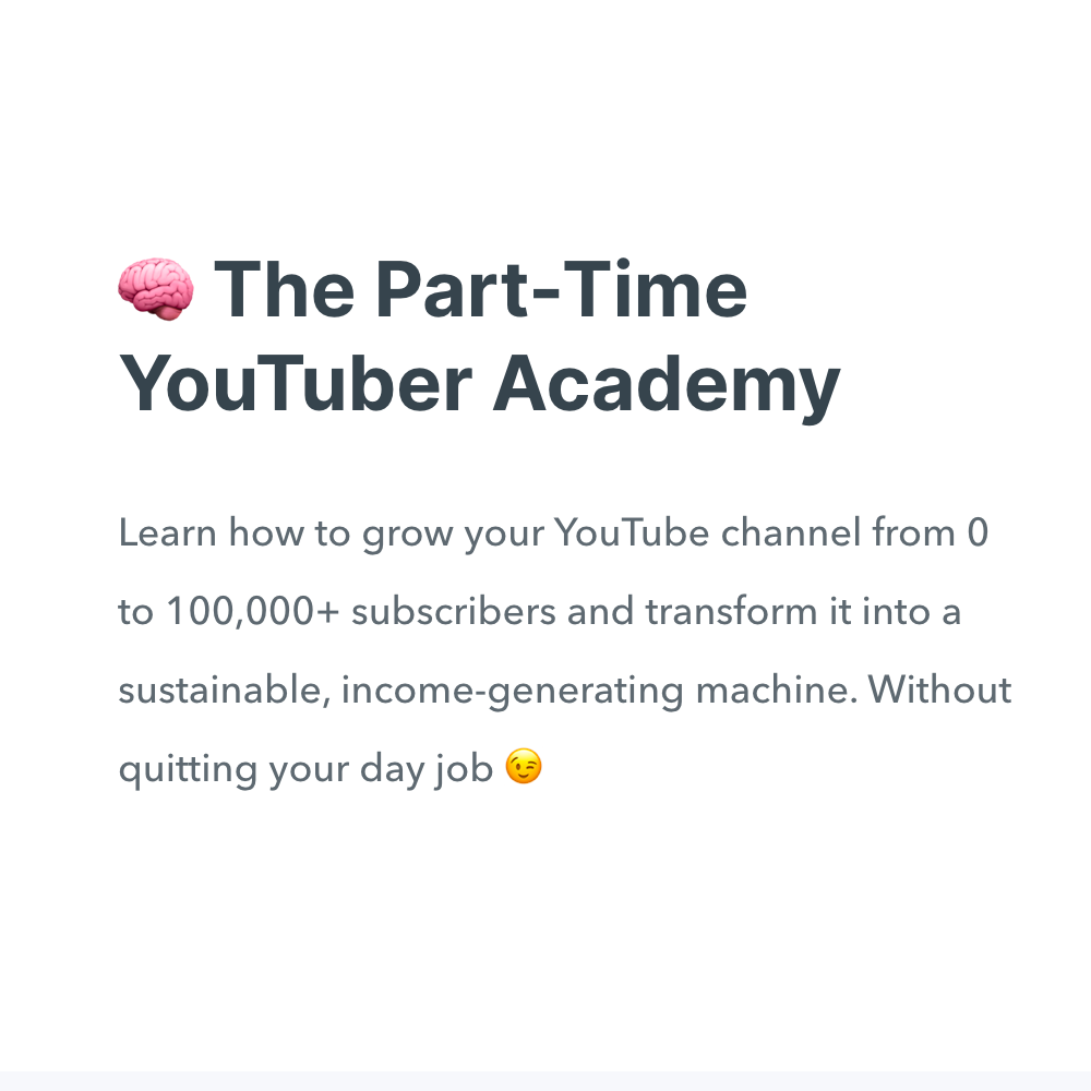 PartTime YouTuber Academy's Landing Page