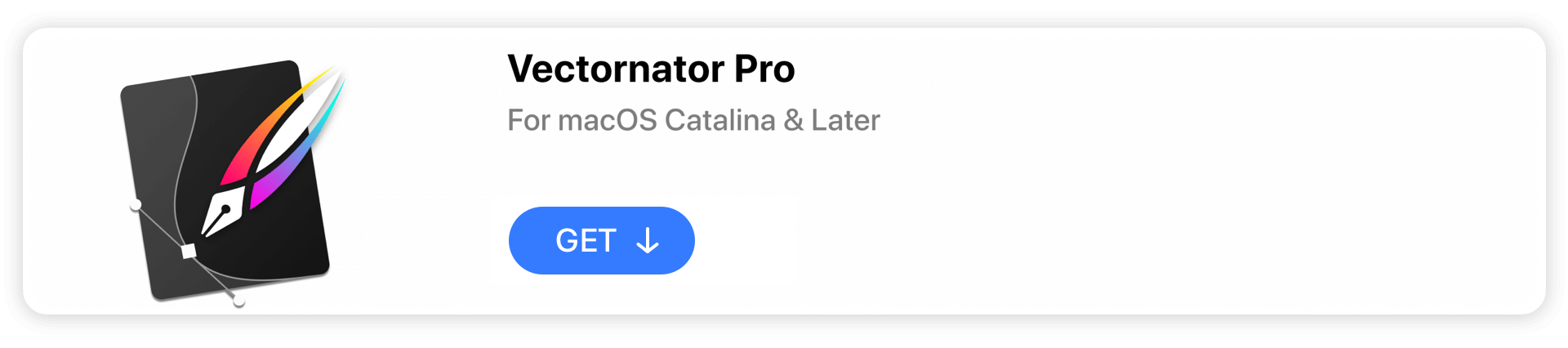 Software download card for Vectornator Pro with a GET button