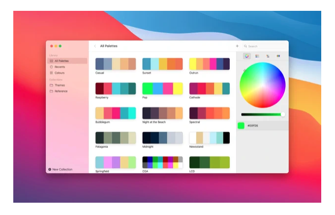 Color palette selection interface on a design application