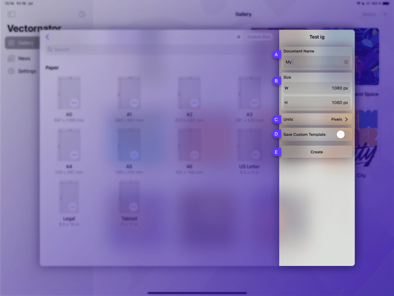 Custom Document Template Vectornator