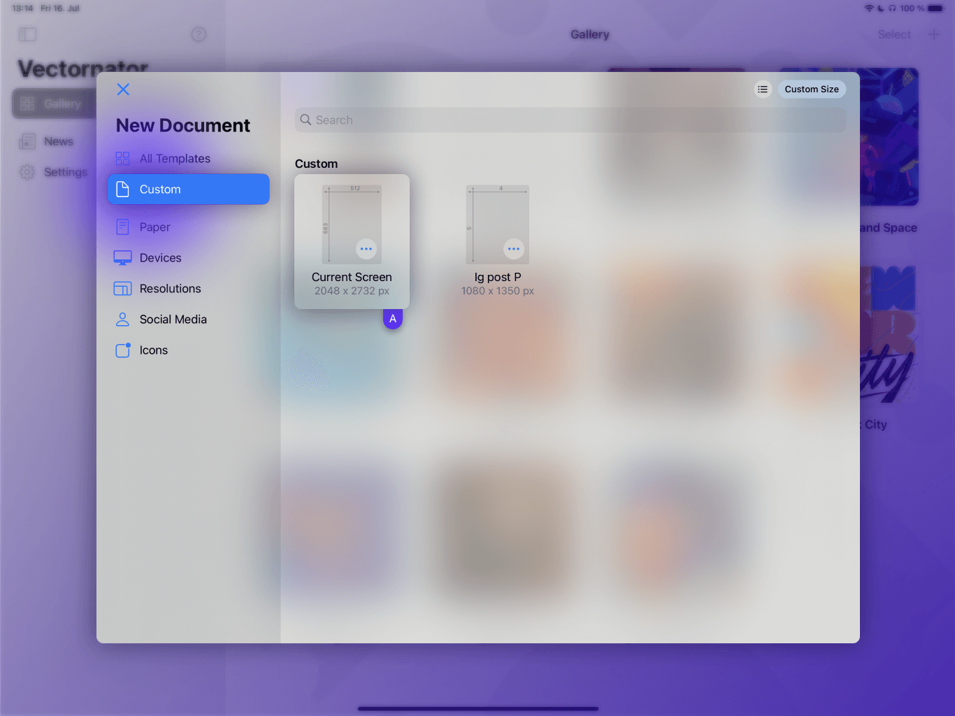 Custom Document Template Vectornator
