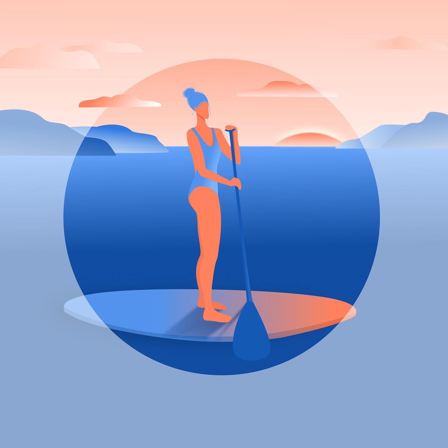 vector art sup ocean swimming girl