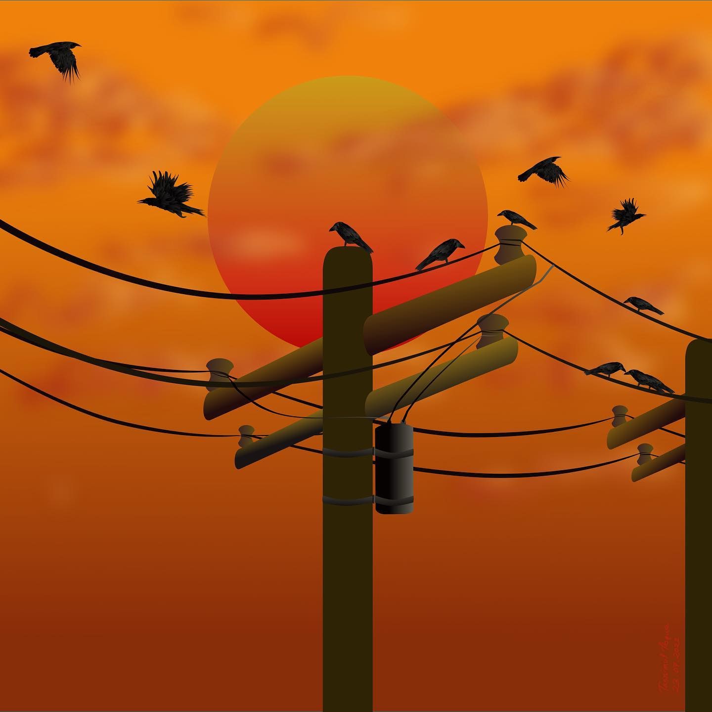 vector art crows sun electricity