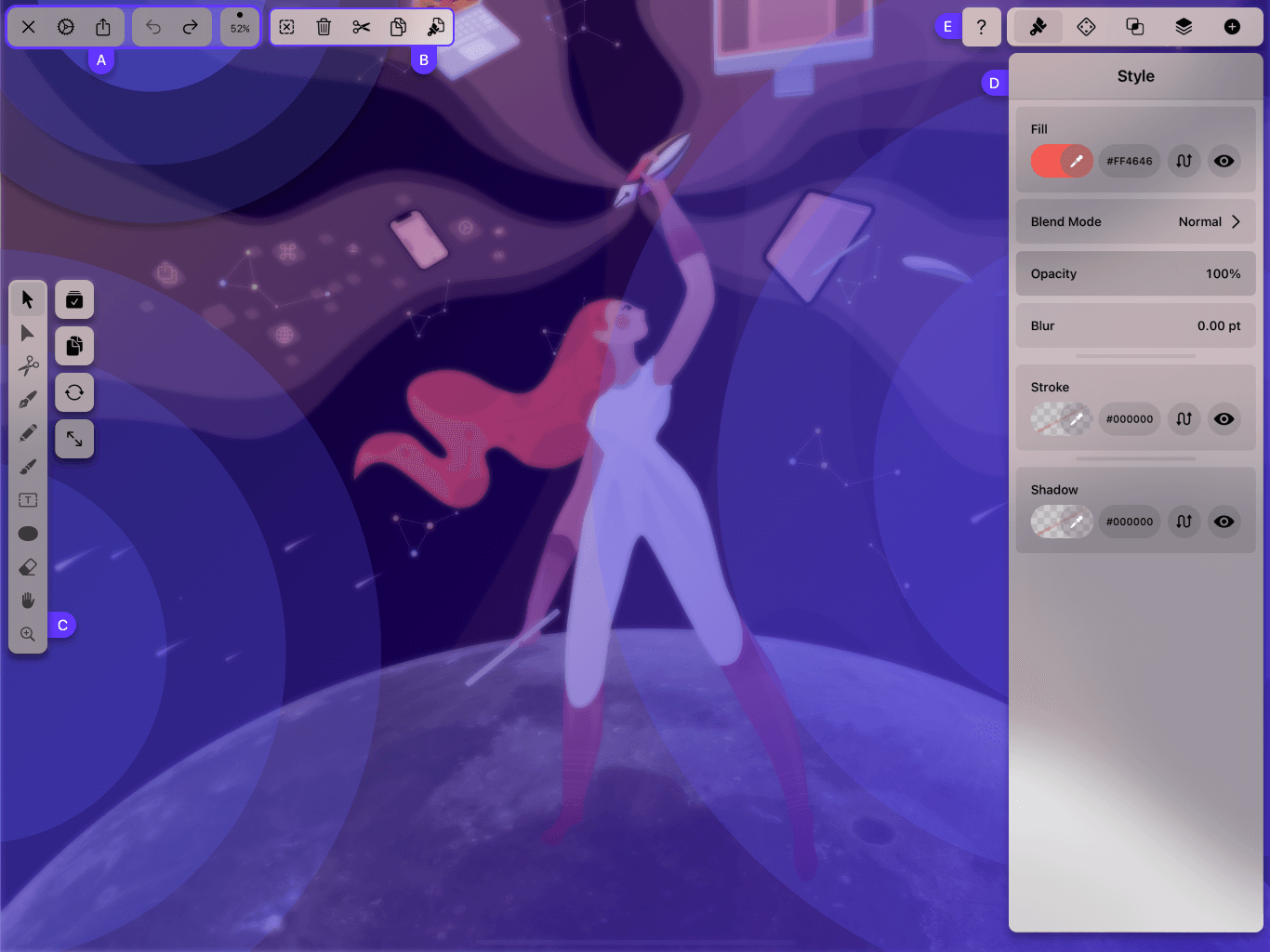 How it looks the Vectornator iPad interface