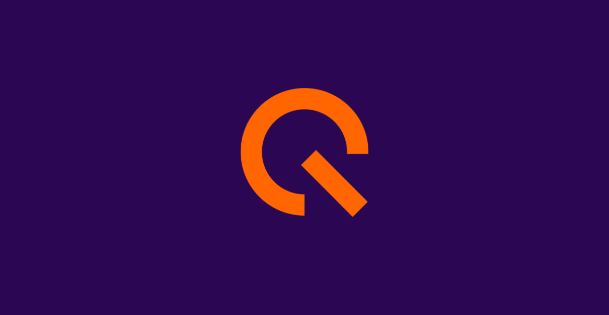 Orange letter 'Q' logo on a purple background