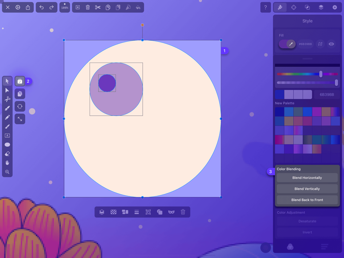 How to blend colors in Vectornator or creating color swatches