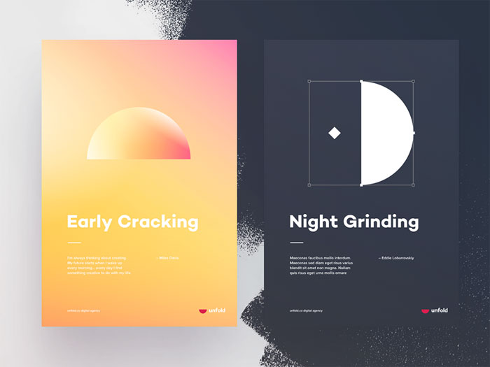 Two examples of typographical posters that depict day and night