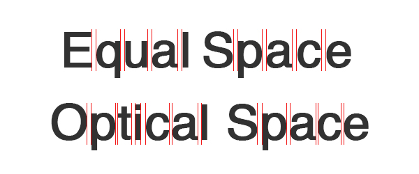 Showing the difference between equal and optical space in kerning the same two words