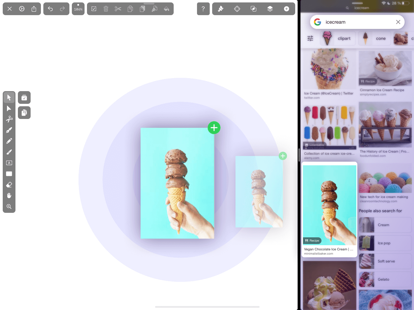 how to insert an image with Split View on iPad