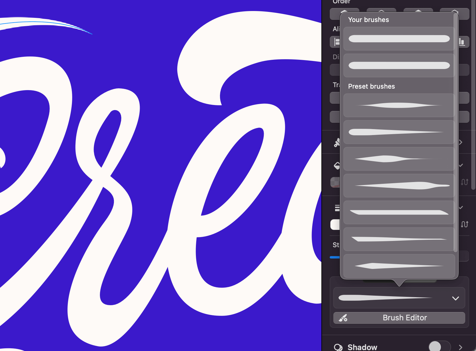 Preset brush stroke options in Vectornator